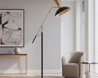 Messing Mid-Century handgefertigte moderne Stehlampe: Verstellbar Für Leselicht