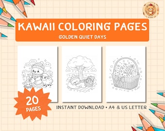 Kawaii Autumn Coloring Pages – Golden Quiet Days | Cozy Fall Printable PDF