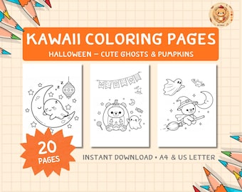 Kawaii Halloween Coloring Pages – Cute Ghosts & Pumpkins | Spooky Cozy Halloween Printable PDF