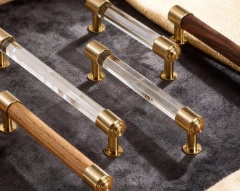 Uchwyt do szafy Crystal: mosiężne uchwyty z orzecha włoskiego, uchwyty do szafek z drewna