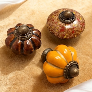 Pumpkin Ceramic Drawer Knob: Vintage Wardrobe Pull, Storage Cabinet Knob