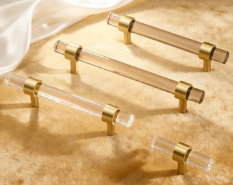 Proste uchwyty do szaf: mosiężne uchwyty meblowe, przezroczysty uchwyt