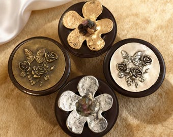 Tiradores de armario de estilo rústico: tiradores de mesita de noche con flores o mariposas, tirador redondo