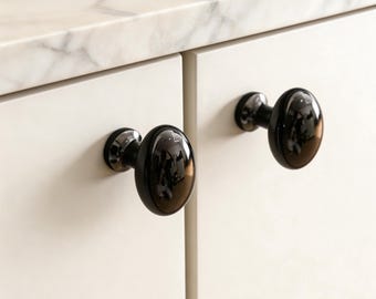 Czarna gałka do kawy: mosiężne uchwyty do szuflad, czarne gałki do komody