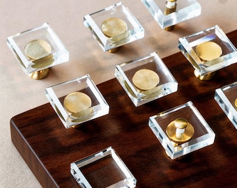 Kryształowa kwadratowa gałka: mosiężne uchwyty do szuflad, przezroczysta gałka