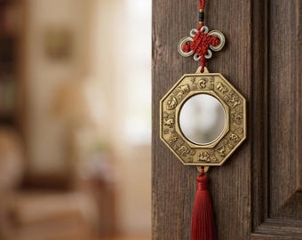 Chinese Messing Bagua Spiegel Geschilderd Tijgerkop Poort Platte Spiegel Rijkdom Bescherming Handwerk Feng Shui Decoratie Ambachten Spiritueel Ornament