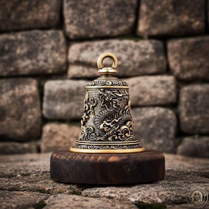 Kleine koperen bel Handgemaakte decoratieve bel voor ritueel thuisgebruik of verzameldisplay | Messing ornament in vintagestijl D