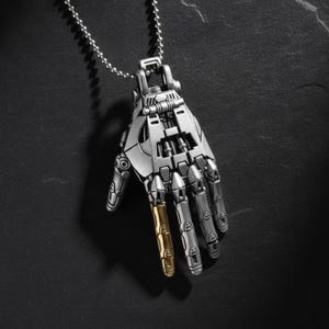 Cyberpunk robothandhalsband present till honom män ledat rörligt skelettfingerhänge mässing biomekaniska smycken födelsedagspresent pojkvän