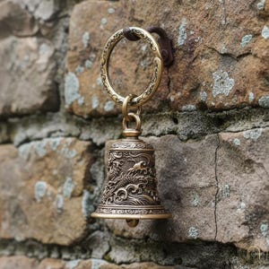 Kleine koperen bel Handgemaakte decoratieve bel voor ritueel thuisgebruik of verzameldisplay | Messing ornament in vintagestijl B