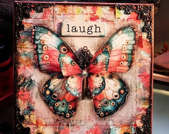 Laugh butterfly original mixed media artwork