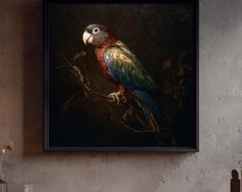 Dark Academia Parrot Poster - Gothic Wall Art Printable