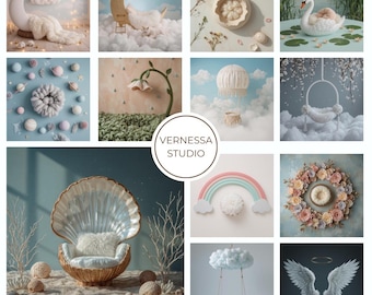 Newborn Digital Backdrop: Hot Air Balloon, Baby Photography Prop, Photoshop Overlays