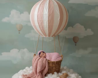 Newborn Digital Backdrop: Pink Hot Air Balloon, Baby Photography Prop, Photoshop Overlays