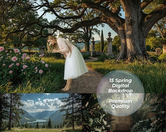 Spring Digital Backdrop: Springtime Forest Background, Photoshop Composite for Nature Lover