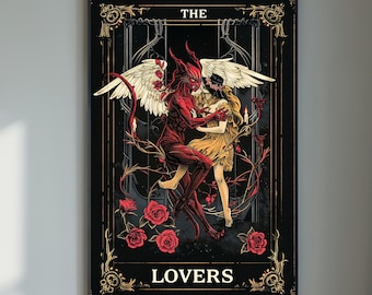 The Lovers Tarot Poster: Gothic Wall Art Printable