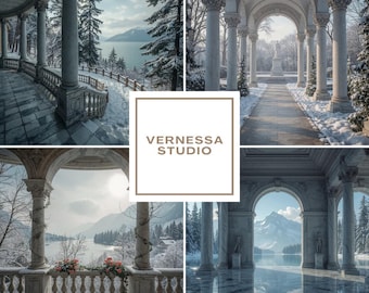 Winter Digital Backdrop: Marble Column Background, Photoshop Composite for Nature Lover