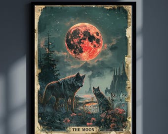 The Moon Tarot Card Wall Art Printable: Gothic Astrology Print, Fantasy Poster