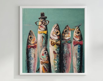 Sardine Wall Art Printable- Modern Fish Oil Painting