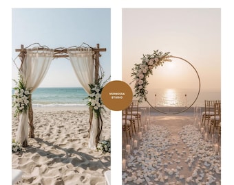 Beach Wedding Backdrop Digital: Flower Arches for Photo Background, Beach Ceremony Overlays