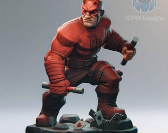 Estátua do Demolidor em estilo desenho animado - Arquivo STL da Marvel | Pose de batalha (Download do modelo para impressão 3D)