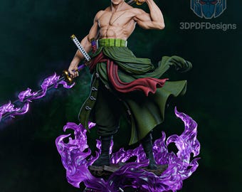 Estátua impressa em 3D de um espadachim samurai (arte de fã) | Aura de energia de espada dupla (arquivo STL)
