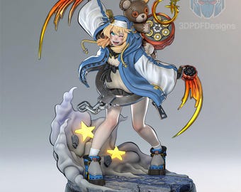 Estátua Bridget Fanart em STL | Escala 1/7, Duas Foices e Ursinho de Pelúcia (Download do Arquivo para Impressão 3D)