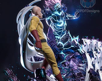 Diorama STL de Saitama vs Boros | Cena da Batalha Final em Escala 1/7 (Download do Modelo para Impressão 3D)