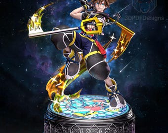 Estátua STL de fã do Sora | Escala 1/7, pose de salto com a Keyblade (Download do modelo para impressão 3D)