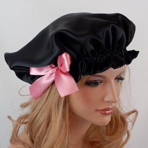 Mulberry Silk Sleep Bonnet Black Charmeuse, Fully Adjustable Sleep Cap, Hair Bonnet, Reversible Sleep Cap for Hair Care