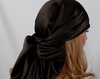 Silk  Scarf, Sleep or Bandana Scarf Sizes, Espresso BROWN Mulberry Silk Charmeuse, Hair Wrap, Head Scarf, Scarves for Hair Care and Fashion