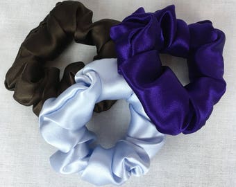 Set of 3 Pure Silk Hair Scrunchies, Your Choice of Colors in 19mm Silk Charmeuse, Small, Regular, and Large Sizes