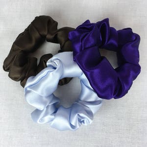 Set of 3 Pure Silk Hair Scrunchies, Your Choice of Colors in 19mm Silk Charmeuse, Small, Regular, and Large Sizes