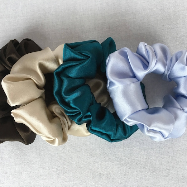 Pure Silk Hair Scrunchies, Set of 4, Your Choice of Colors in 19mm Silk Charmeuse, Small, Regular, and Large Sizes