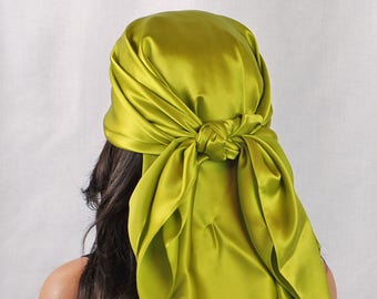 Silk Hair Sleep Scarf or Day Scarf Sizes, Citron Charmeuse Silk Scarf for Hair Care and Fashion