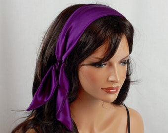 100% Pure Silk Plum Headband, Size 44" x 2.75", Mulberry Charmeuse Silk, Hair Tie, Hair Band, Hair Wrap