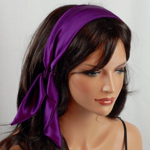 100% Pure Silk Plum Headband, Size 44" x 2.75", Mulberry Charmeuse Silk, Hair Tie, Hair Band, Hair Wrap