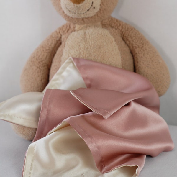 Silk Lovey Wild Rose and Ivory , Baby and Toddler Security Blanket, 100% Mulberry Charmeuse Silk 19mm