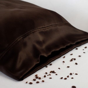 100% Silk Pillowcase in Espresso Charmeuse Silk, Luxurious Bedding for Sensitive Skin and Hair Care image 1