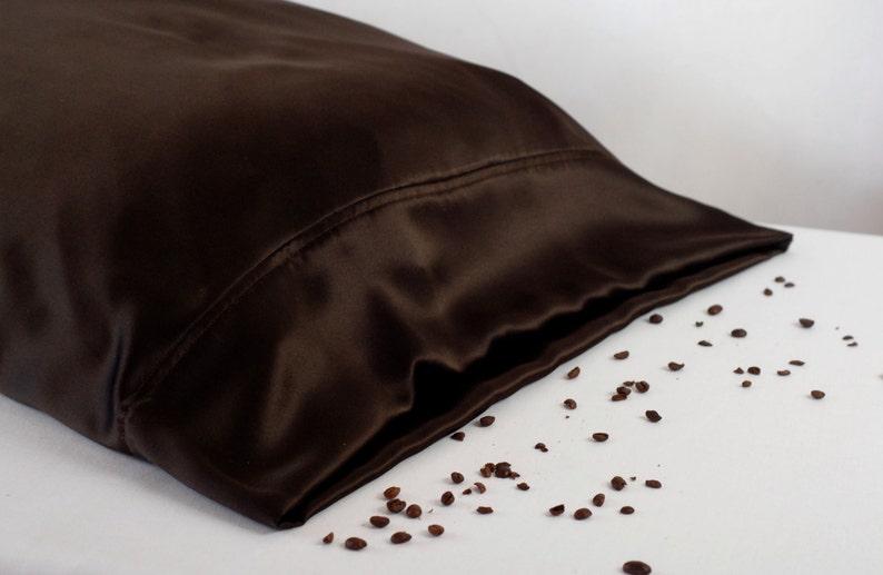 100% Silk Pillowcase in Espresso Charmeuse Silk, Luxurious Bedding for Sensitive Skin and Hair Care image 1