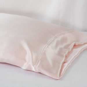 100% PURE Silk Pillowcase, Light Pink Charmeuse, Standard or King Size, French Seamed, Hypoallergenic, for Sensitive Skin, and Hair Care image 1