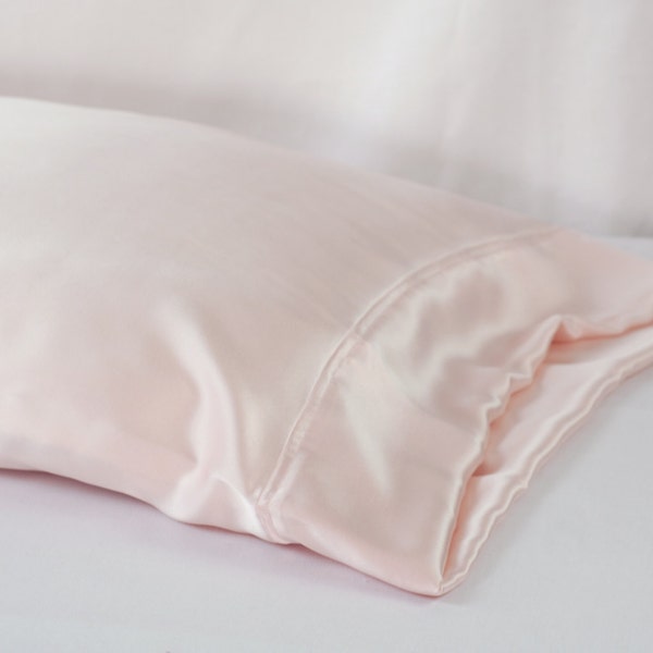 100% PURE Silk Pillowcase, Light Pink Charmeuse, Standard or King Size, French Seamed, Hypoallergenic, for Sensitive Skin, and Hair Care