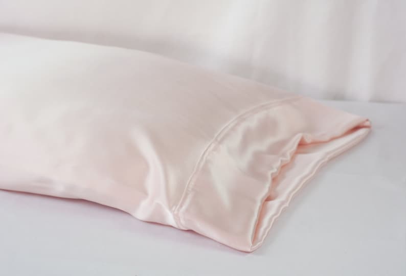 100% PURE Silk Pillowcase, Light Pink Charmeuse, Standard or King Size, French Seamed, Hypoallergenic, for Sensitive Skin, and Hair Care image 1