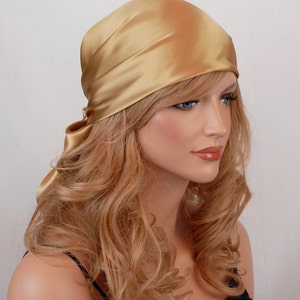 Silk Charmeuse Scarf, Sleep or Bandana Scarf, Gold Mulberry Silk, Hair Wrap, Head covering, Scarves for Hair Care, Fashion