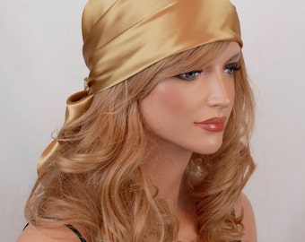 Silk Charmeuse Scarf, Sleep or Bandana Scarf, Gold Mulberry Silk, Hair Wrap, Head covering, Scarves for Hair Care, Fashion