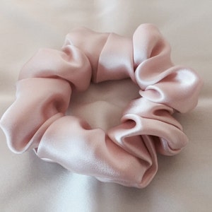 Pure Silk Hair Scrunchie, Light Pink Charmeuse, Small, Regular, and Large Sizes