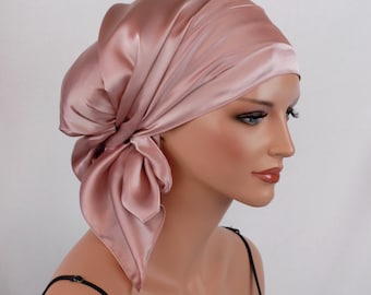 Silk Charmeuse Tichel, Wild Rose Hair Snood, Head Covering Scarf Bandana, Chemo Wrap, Sinar or Apron Tichel, Jewish Head covering