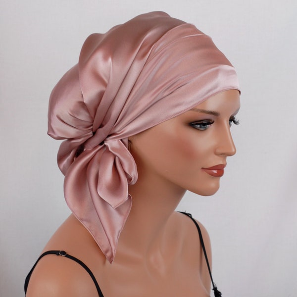 Silk Charmeuse Tichel, Wild Rose Hair Snood, Head Covering Scarf Bandana, Chemo Wrap, Sinar or Apron Tichel, Jewish Head covering