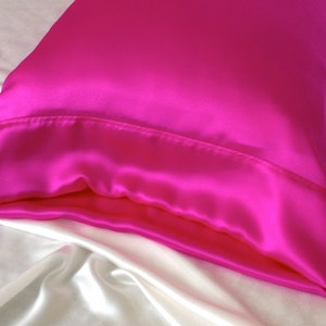 Mulberry Silk Pillowcase, Hot Pink Silk Charmeuse, Hypoallergenic Bedding for Sensitive Skin and Hair Care image 4