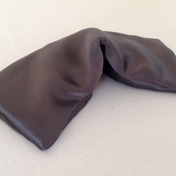 100% Pure Silk Eye Pillow, Pewter Charmeuse Silk  Removable Cover, Hypoallergenic, For Sensitive Eyes