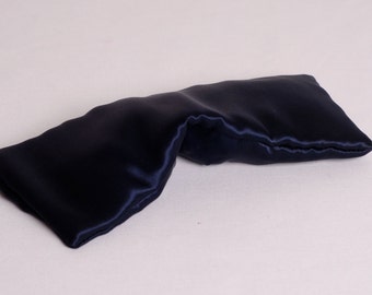 Pure Silk Eye Pillow, Navy Blue Charmeuse Silk, Removable Cover, Hypoallergenic, For Sensitive Eyes